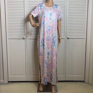 Dudley Stephens Pink and Blue Maxi Print Side Slit Dress Large